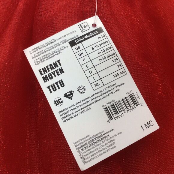 DC Comics Supergirl Skirt/Tutu Girls Size 8-10 Ages 6+ Costume Cosplay Halloween - Picture 7 of 8